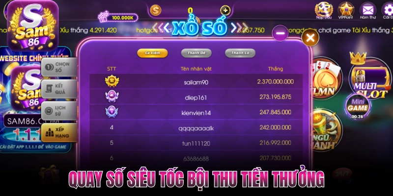 Quay số siêu tốc bội thu tiền thưởng Quay số siêu tốc bội thu tiền thưởng